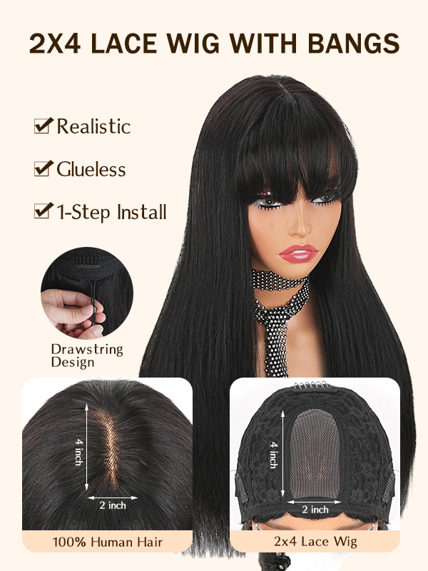 True Scalp 2x4 Realistic Body Wave Wig #4 Brown Minimalist Undetectable Lace Wig with Bangs