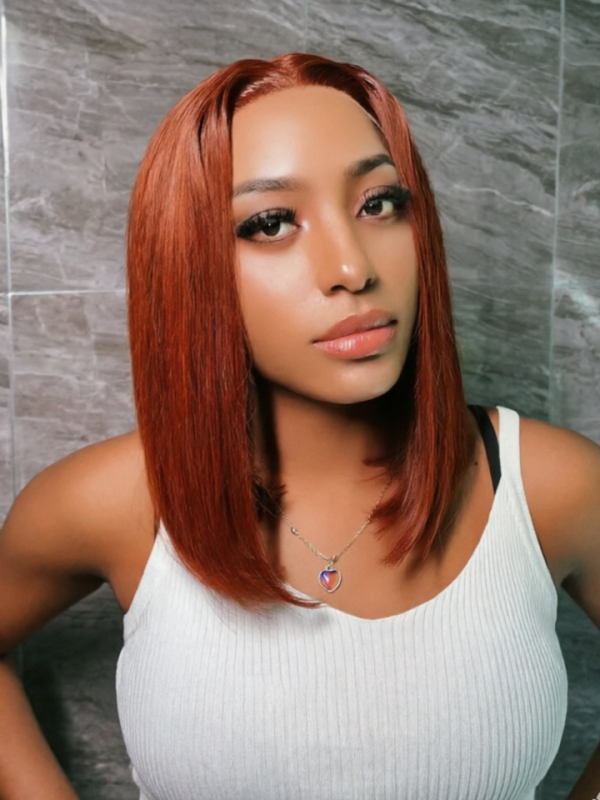 #33 Reddish Brown Colored Glueless Bob Wig Auburn Copper Transparent Lace Human Hair Wig