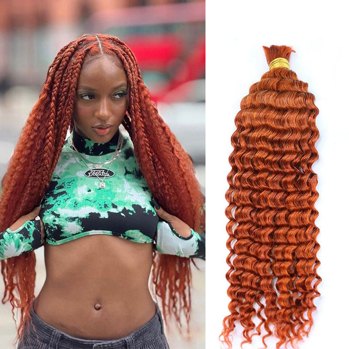 #350 Orange Deep Wave Bulk Human Hair For Brading