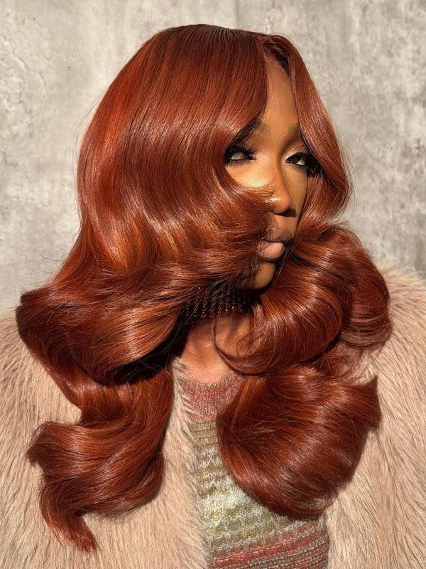 #350 Ginger Brown Butterfly Layered Cut Loose Body Yaki Body 13x6 FULL Frontal Lace 200% Density