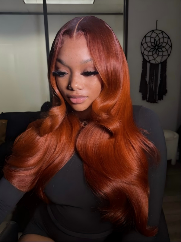 #350 Ginger Brown Butterfly Layered Cut Loose Body Yaki Body 13x6 FULL Frontal Lace 200% Density