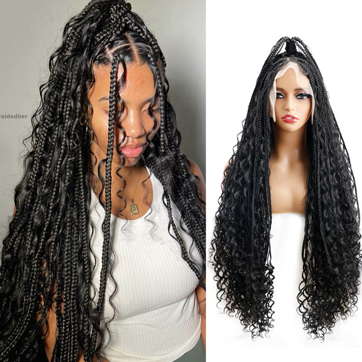 TUME 38 Inches Knotless Boho Braids Wig Synthetic Box Braids Full Lace Braids Wigs