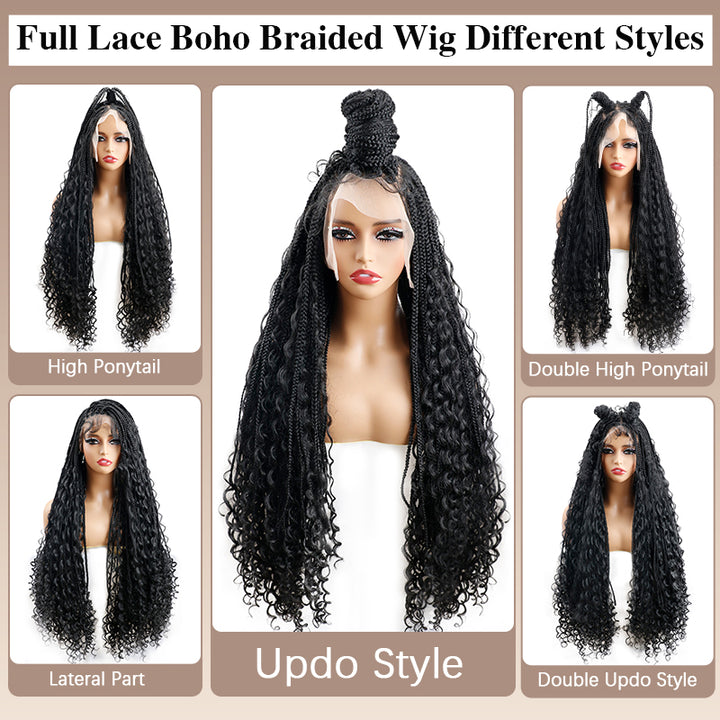 38 Inches Knotless Boho Braids Wig Synthetic Box Braids Full Lace Braids Wigs