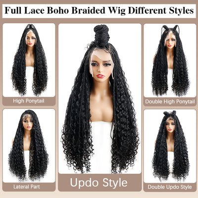38 Inches Knotless Boho Braids Wig Synthetic Box Braids Full Lace Braids Wigs