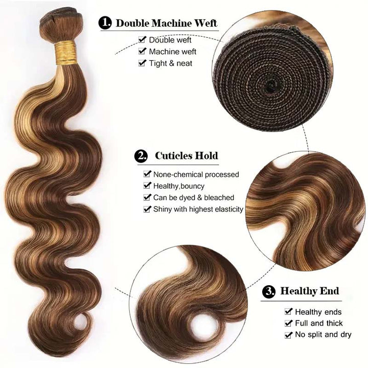 P4/27 Highlight Body Wave Bundles 100% Virgin Human Hair Weave