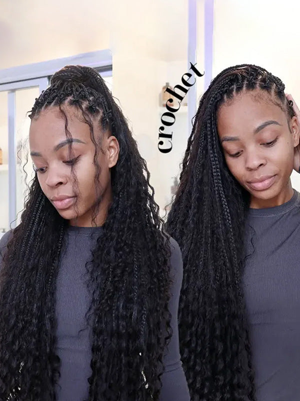 Pre-looped Crochet Human Hair Boho Box Braids Human Hair Curls Ends, Reusable Hair
