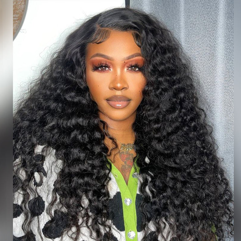 TUME 3A/3B Classic Curl Wigs 250% Full Frontal Lace Wigs Natural Black Human Hair Wigs