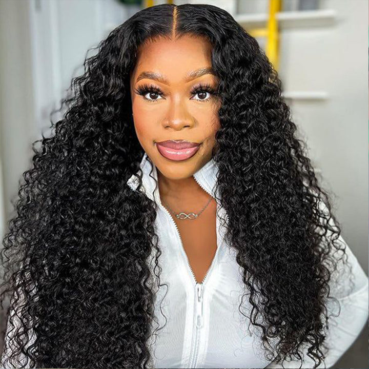 Glueless 3B/3C Jerry Curly Wigs Lace Closure Coily Wig Pre Bleached Human Hair Wig