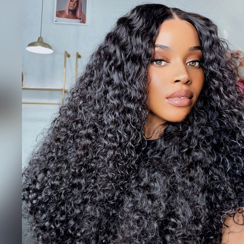Glueless 3B/3C Jerry Curly Wigs Lace Closure Coily Wig Pre Bleached Human Hair Wig