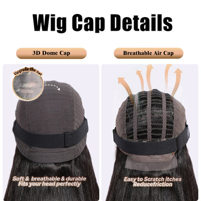 Wear & Go | Pre-Bleached Straight Glueless Invisible Lace Wig Dome Cap Wigs Air Cap Wigs