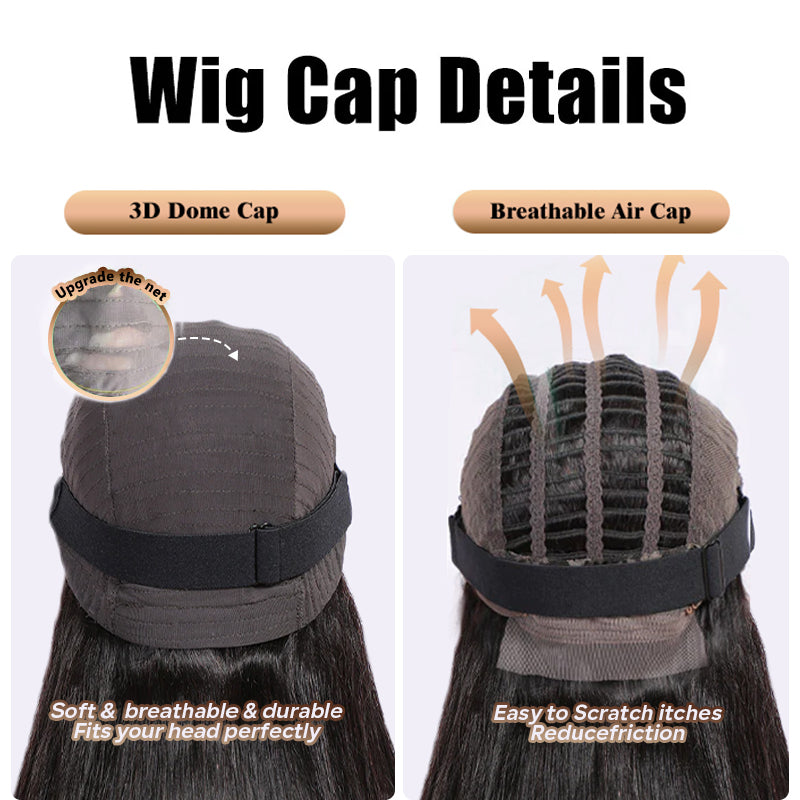 Wear & Go | Pre-Bleached Yaki Straight Glueless Invisible Lace Wig Dome Cap Wigs