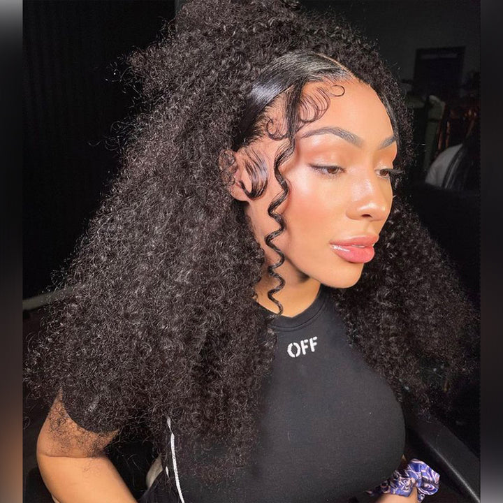 Glueless Mongolian Kinky Curly 4B/4C Wigs Wear & GO Afro Kinky Curly Lace Closure Wigs