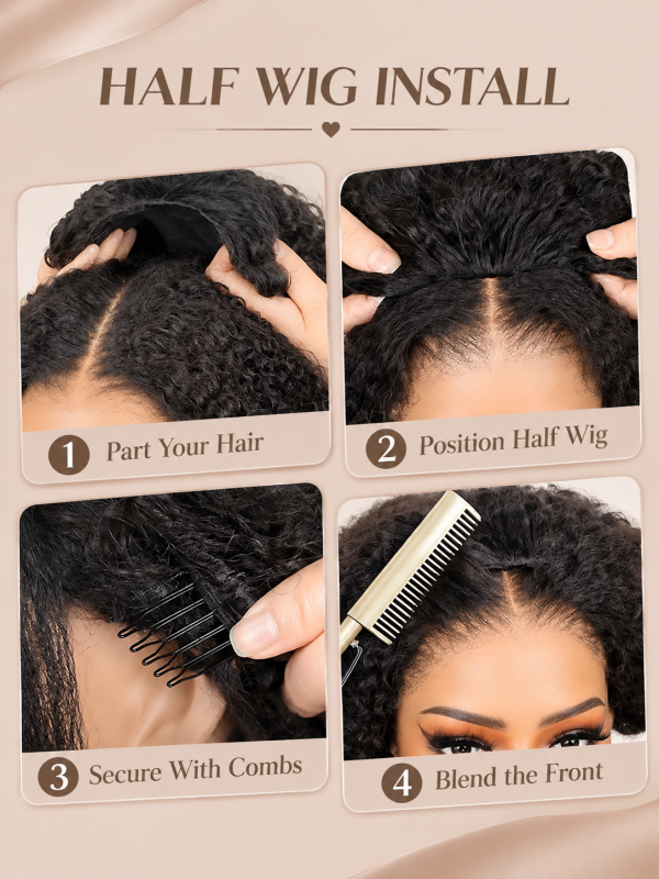 Black Friday Pre-Sale | Kinky Curly 3 IN 1 Half Wig Glueless Flexi-Fit Drawstring Wig