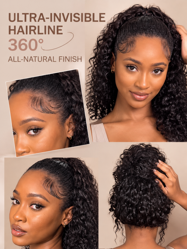 3 in 1 Half Wig Indian Curly Wig Glueless Flexi Fit Drawstring Wig