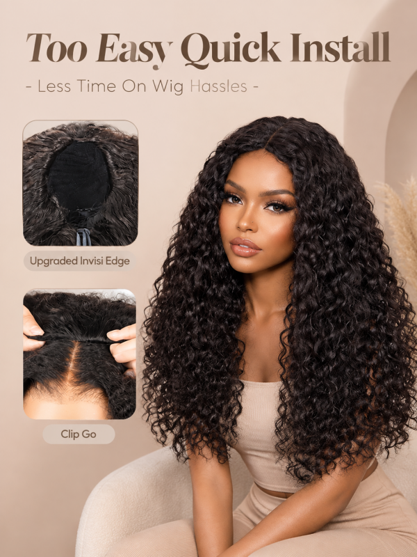 3 in 1 Half Wig Indian Curly Wig Glueless Flexi Fit Drawstring Wig