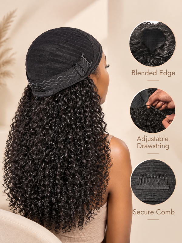 3 in 1 Half Wig Indian Curly Wig Glueless Flexi Fit Drawstring Wig