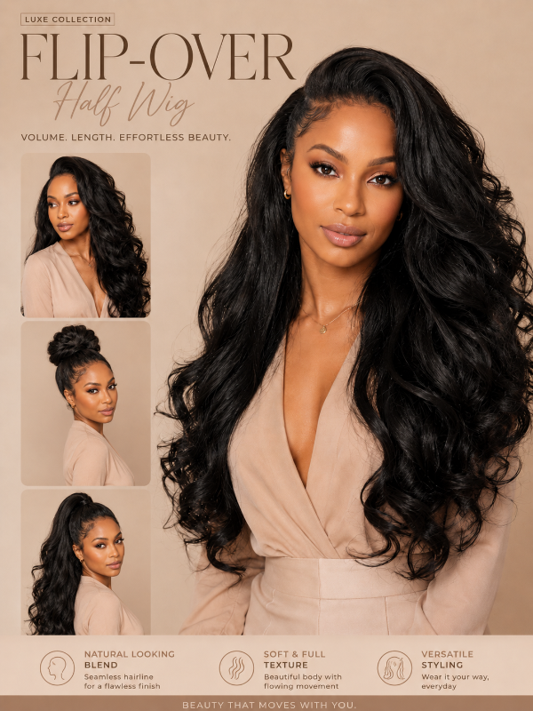 3 in 1 Half Wig Yaki Loose Body Wig Glueless Flexi Fit Drawstring Wig
