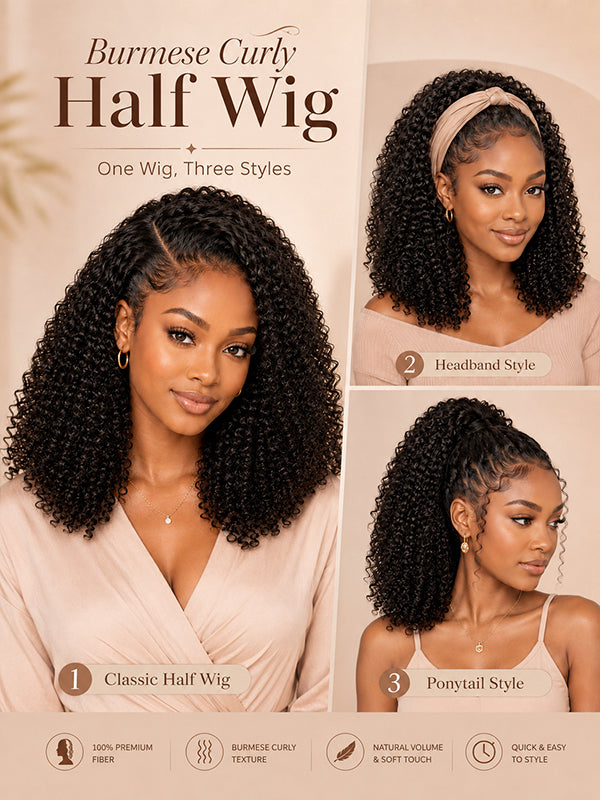 Insta Wig Burmese Curl 3 IN 1 Half Wig Glueless Flexi-Fit Drawstring Wig