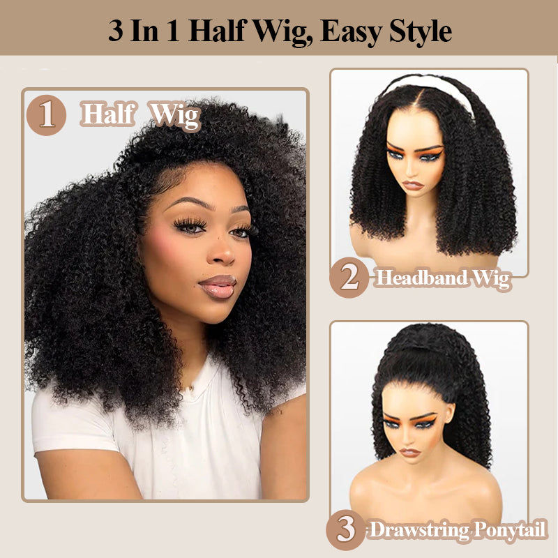 Afro Insta Wig Kinky Curly / Kinky Straight 3 IN 1 Half Wig Glueless Flexi-Fit Drawstring Wig