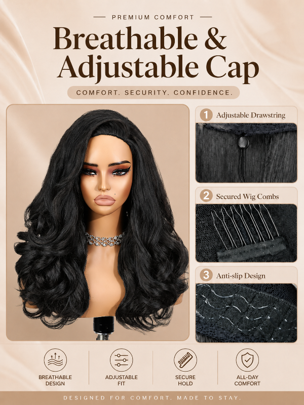 3 in 1 Half Wig Yaki Loose Body Wig Glueless Flexi Fit Drawstring Wig