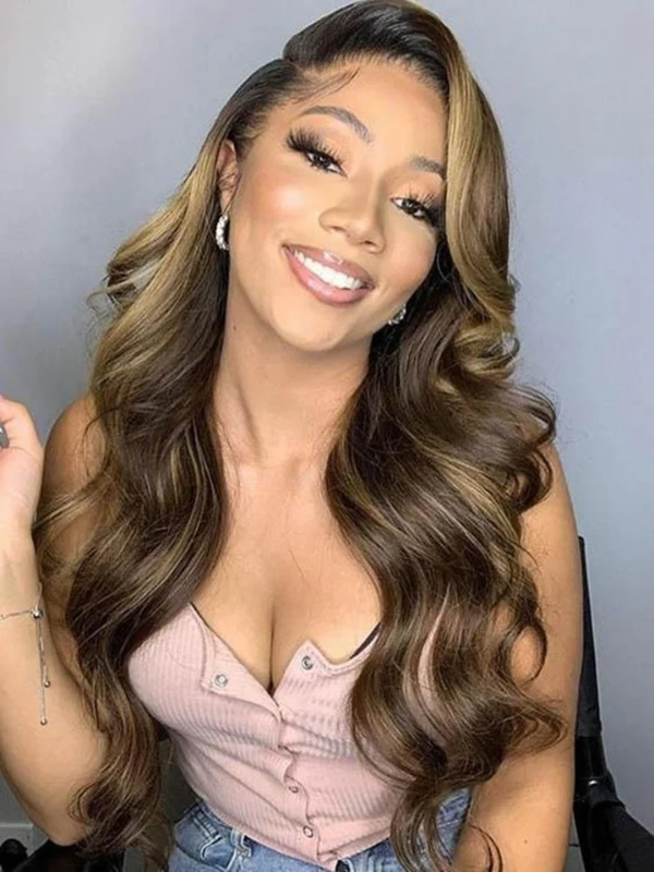 4/27 Highlight Body Wave HD Transparent Lace Front Wig 100% Virgin Human Hair Lace Wig