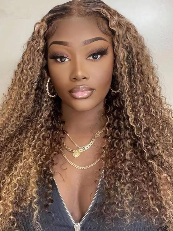 4/27 Highlight Curly Wave HD Transparent Lace Wig Pre-plucked Human Hair Wig With Baby Hair
