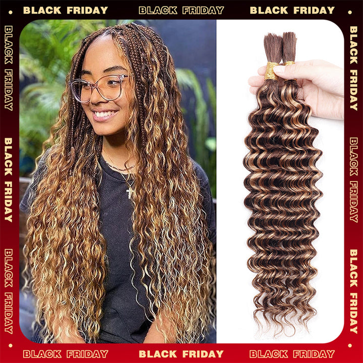 Flash Sale | Deep Wave Braid Hair Bulk 100% Human Hair Extensions Bulk for Braiding 100g