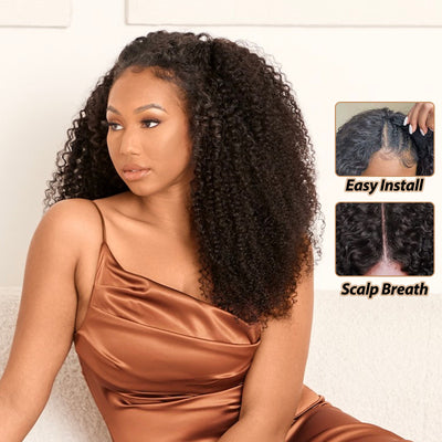 4A/4B  Kinky Curly V Part Wig No Leave Out Upgraded V Part Wig 100% Human Hair