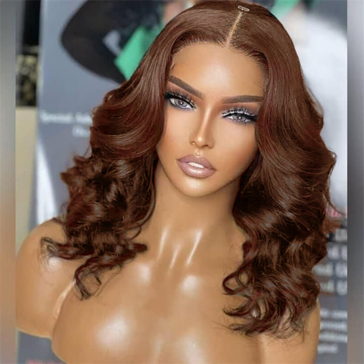 #4 Brown Loose Body Wave Bob Bob Wig Chocolate Brown Short Lace Wigs 100% Human Hair