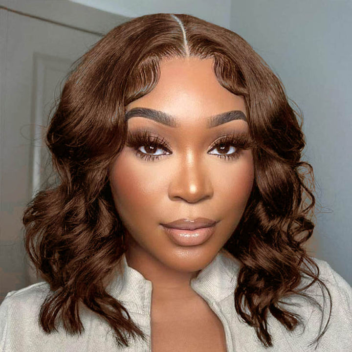 #4 Brown Loose Body Wave Bob Bob Wig Chocolate Brown Short Lace Wigs 100% Human Hair