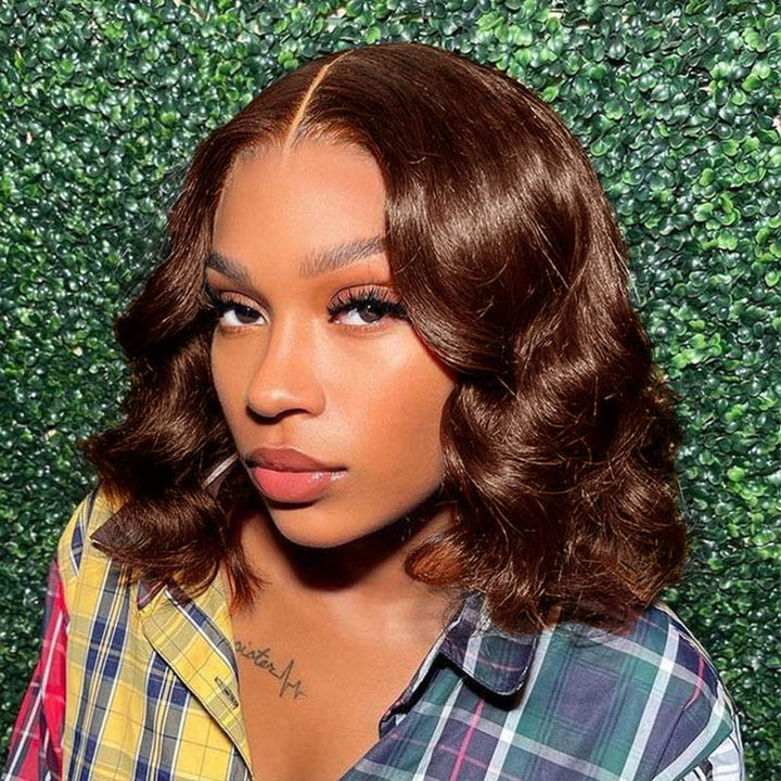 #4 Brown Loose Body Wave Bob Bob Wig Chocolate Brown Short Lace Wigs 100% Human Hair