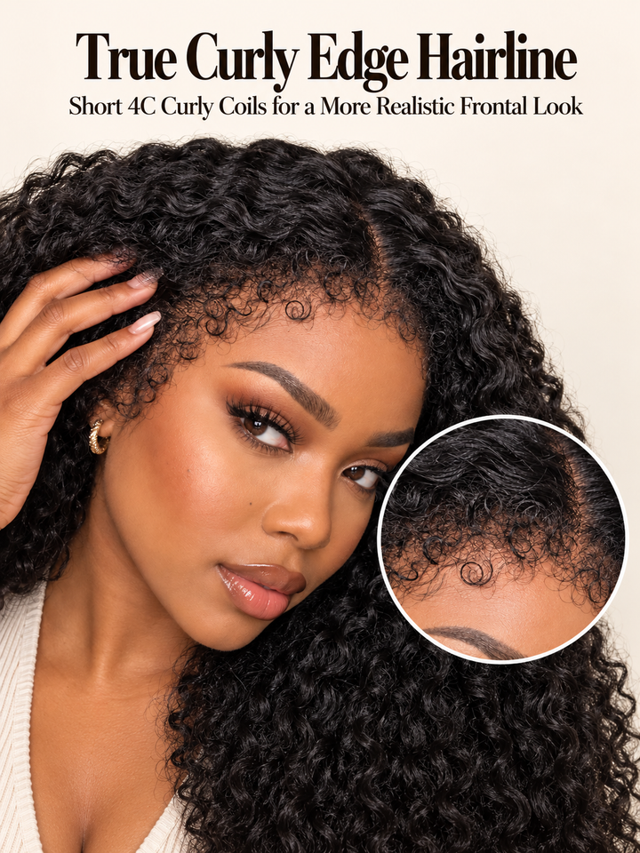 4C Curly Edges Burmese Curly 7x6/13x6 Lace Frontal Wigs With Natural Baby Hair