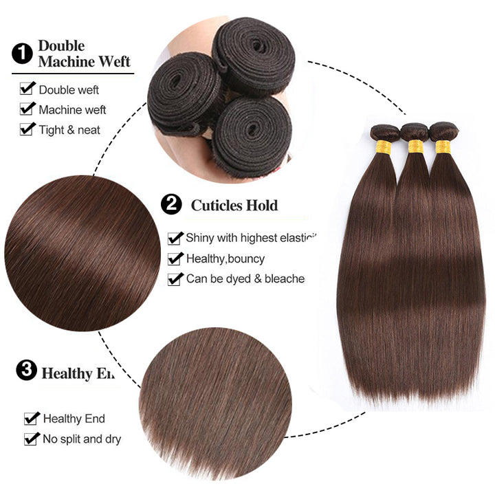 #4 Chocolate Brown Straight Bundles 100% Virgin Human Hair Extension