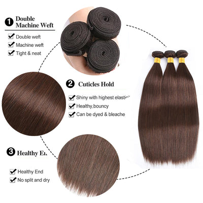 #4 Chocolate Brown Straight Bundles CheetahBeauty 100% Virgin Human Hair Extension