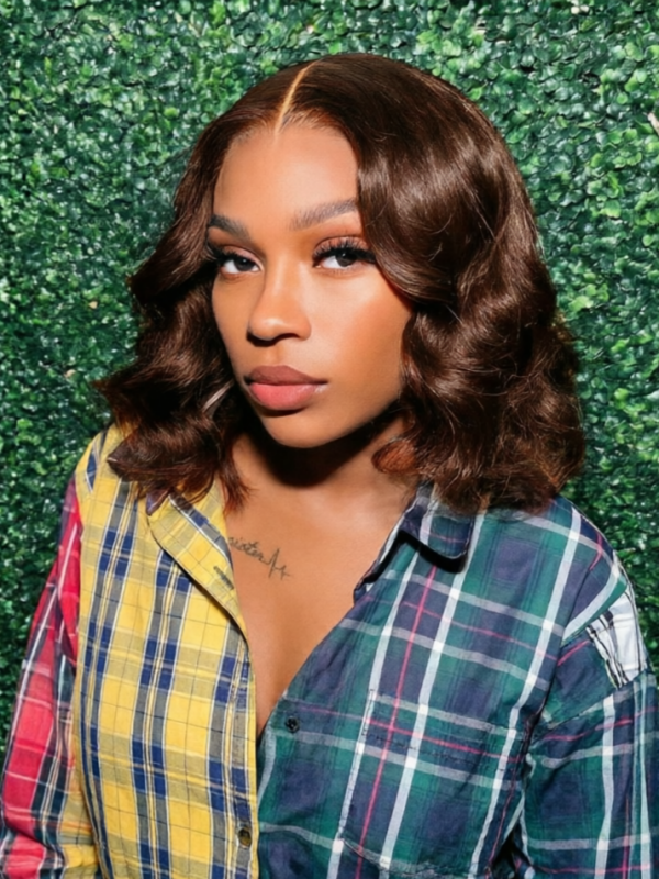 #4 Brown Loose Body Wave Glueless Bob Wig Chocolate Brown Short Lace Wigs 100% Human Hair
