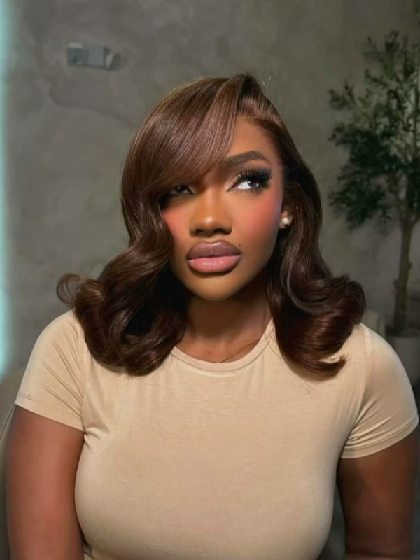 #4 Brown Loose Body Wave Glueless Bob Wig Chocolate Brown Short Lace Wigs 100% Human Hair