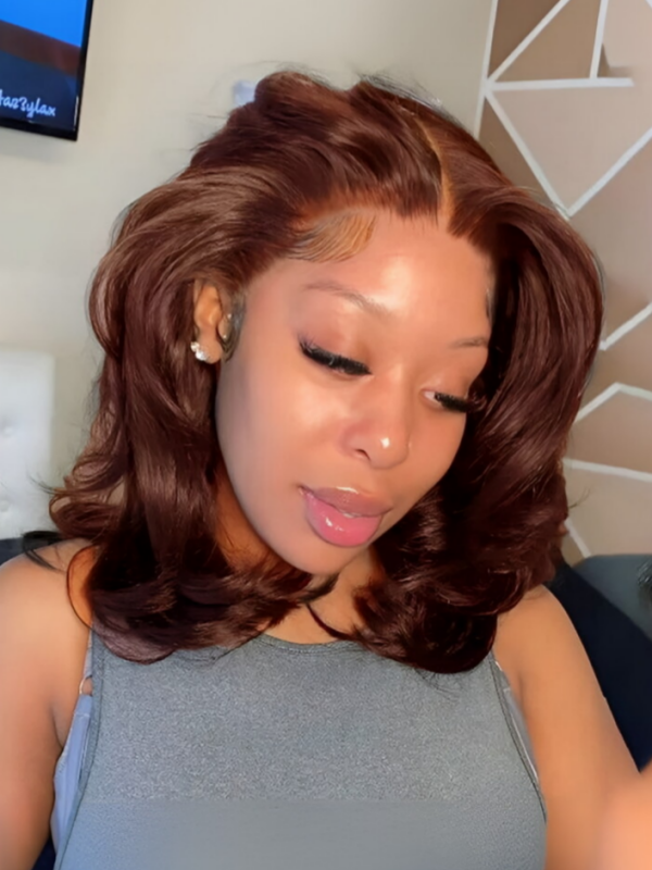 #4 Brown Loose Body Wave Glueless Bob Wig Chocolate Brown Short Lace Wigs 100% Human Hair