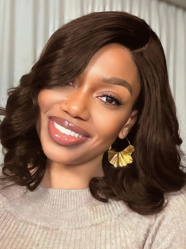 #4 Brown Loose Body Wave Glueless Bob Wig Chocolate Brown Short Lace Wigs 100% Human Hair