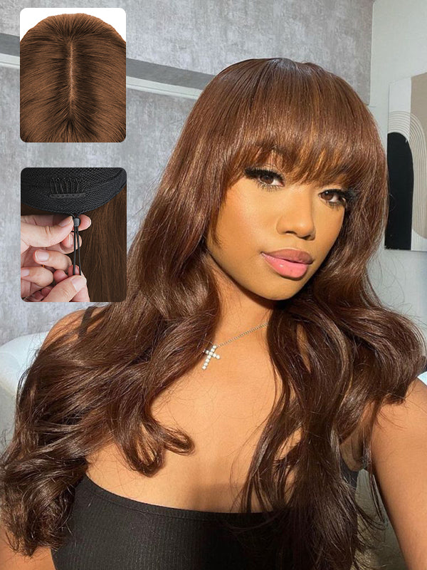 True Scalp 2x4 Realistic Body Wave Wig #4 Brown Minimalist Undetectable Lace Wig with Bangs