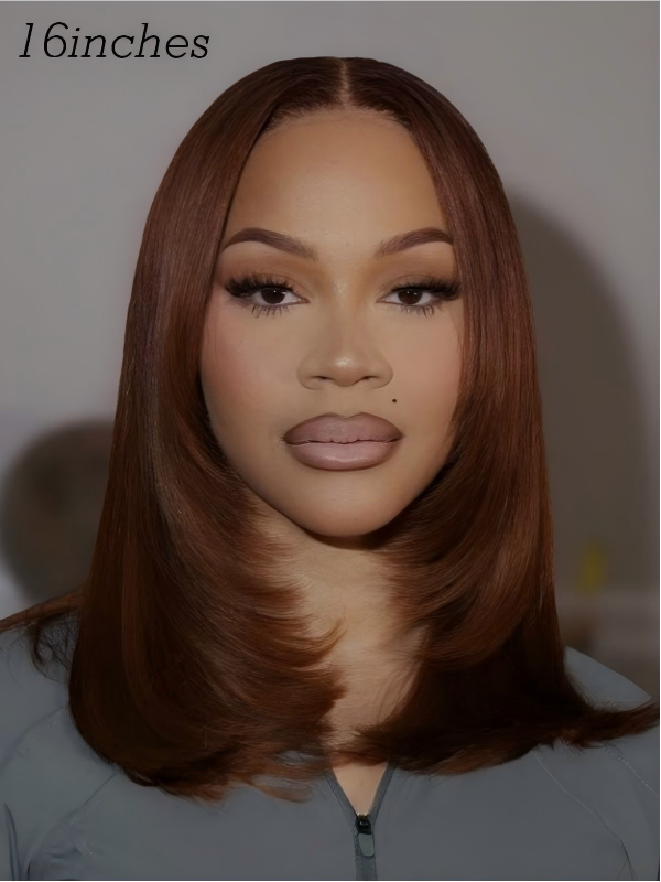 #4 Chocolate Brown Layered Cut 13x6 Straight 200% Density Human Hair Wigs