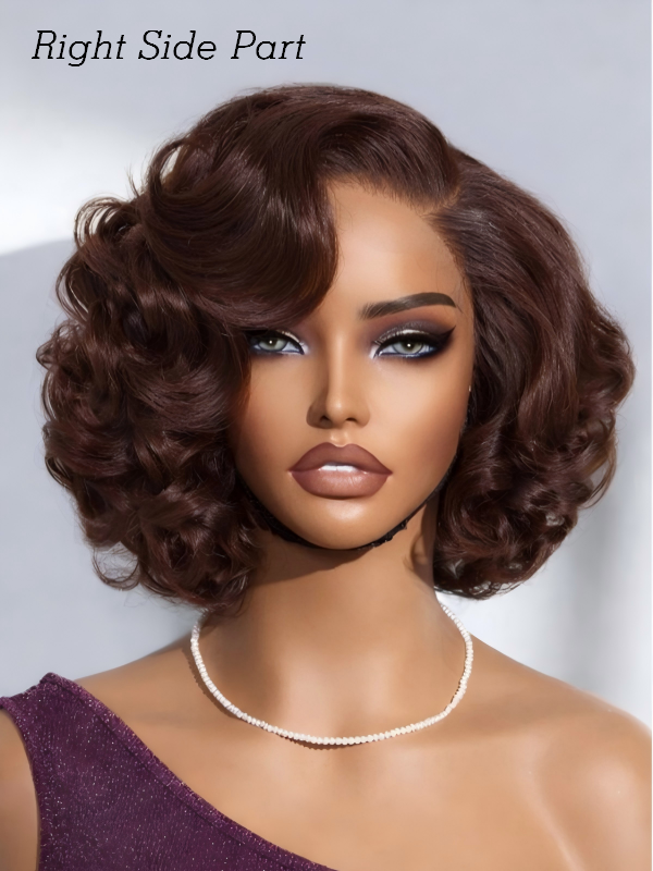 #4 Chocolate Brown Pixie Cut Loose Body Wave Wig Short 7x6/13x6 Lace Human Hair Wigs