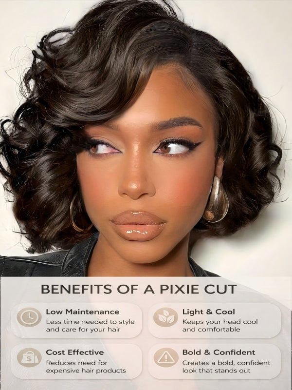 #4 Chocolate Brown Pixie Cut Loose Body Wave Wig Short 7x6/13x6 Lace Human Hair Wigs