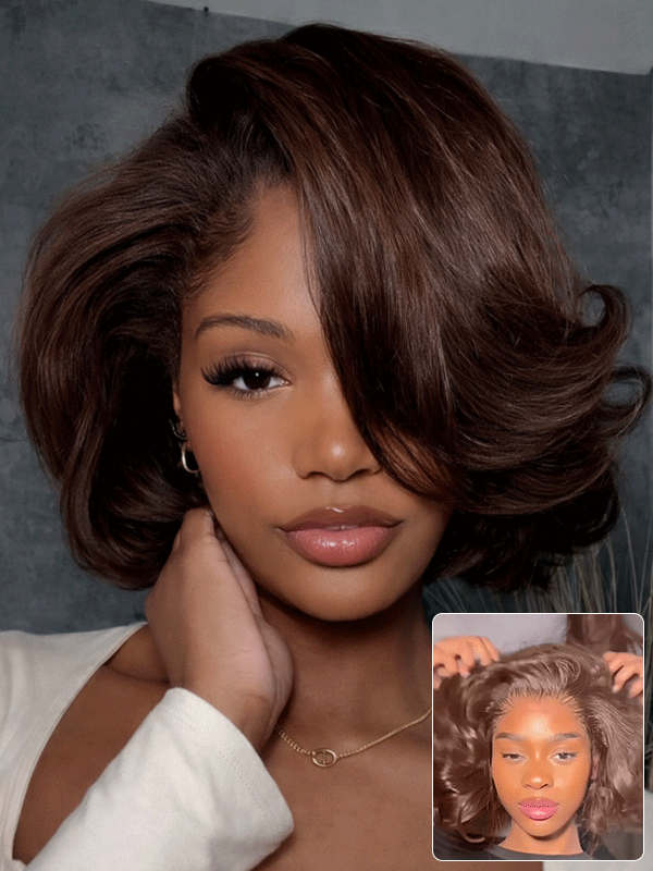 #4 Chocolate Brown Pixie Cut Loose Body Wave Wig Short 7x6/13x6 Lace Human Hair Wigs