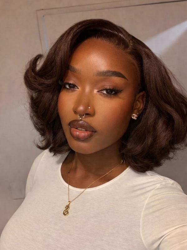 #4 Chocolate Brown Pixie Cut Loose Body Wave Wig Short 7x6/13x6 Lace Human Hair Wigs
