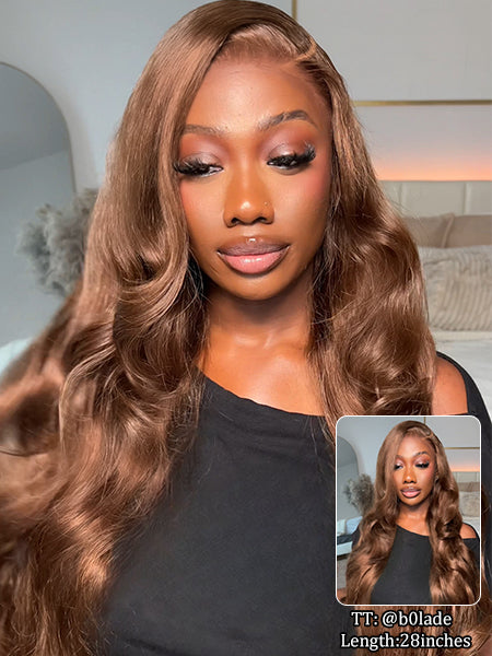 Flash Sale | @thequeenleora Recommend #4 Chocolate Brown Body Wave 7x6/13x6 FULL Frontal Lace Loose Deep Wave Human Hair Wig
