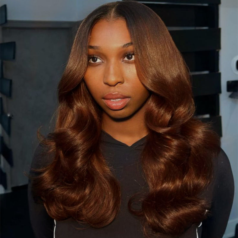 Super Double Drawn | 250% Density #4 Chocolate Brown Straight/Body Wave Wig 13x6 Lace Front Wigs Raw Virgin Hair
