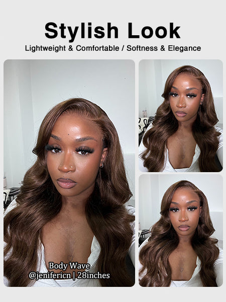 Flash Sale | @thequeenleora Recommend #4 Chocolate Brown Body Wave 7x6/13x6 FULL Frontal Lace Loose Deep Wave Human Hair Wig