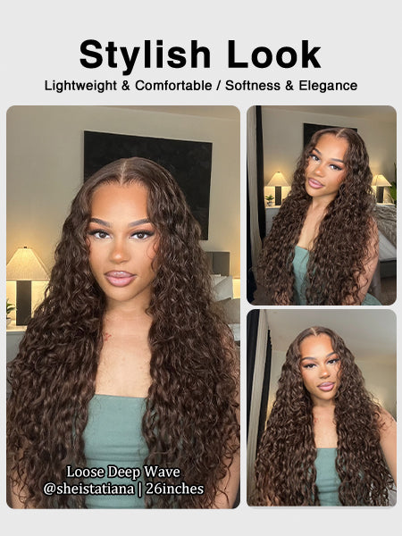 Flash Sale | @thequeenleora Recommend #4 Chocolate Brown Body Wave 7x6/13x6 FULL Frontal Lace Loose Deep Wave Human Hair Wig