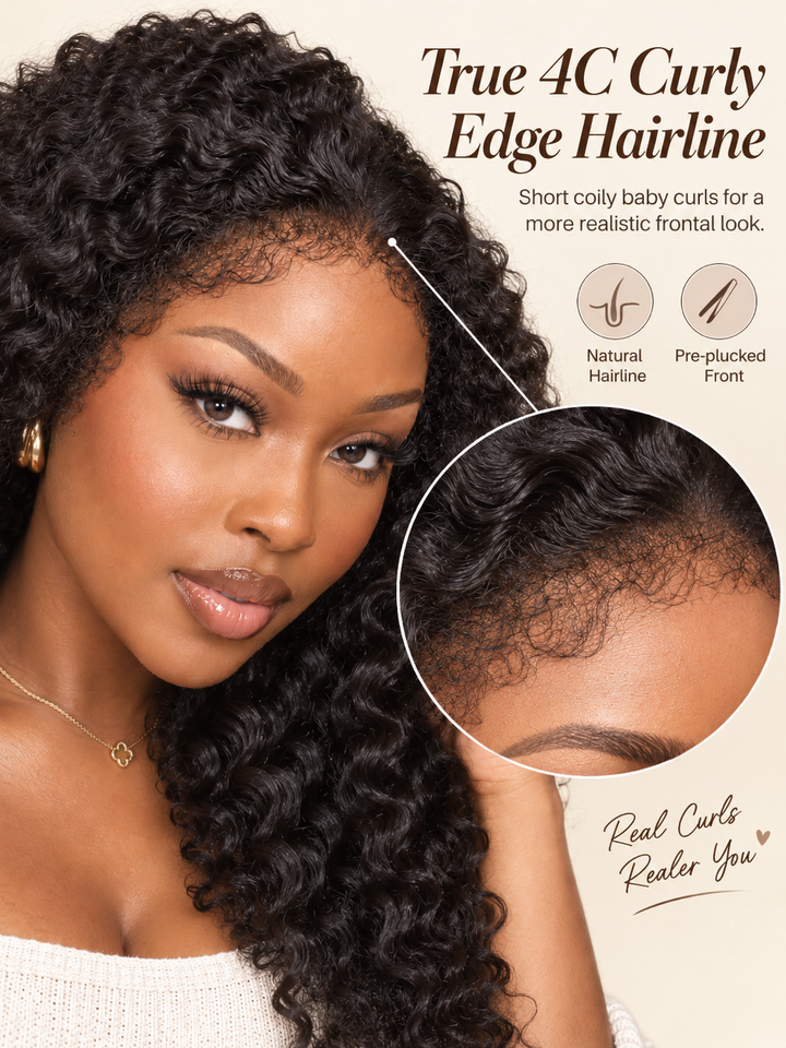 4c Curly Edge Burmese Curly 360 Full Lace Frontal Wigs With Snug Fit Invisi-Strap
