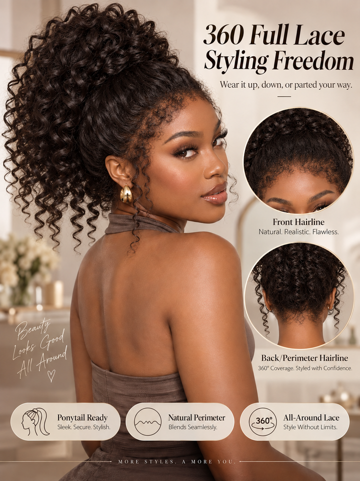 4c Curly Edge Burmese Curly 360 Full Lace Frontal Wigs With Snug Fit Invisi-Strap
